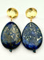 Large Smooth Lapis Azuli Earring on Large Hammered Gold Fill Post, 2"