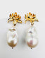 Freshwater White Baroque Pearl Earring on Vermeil Lotus Flower Shaped Post Earring