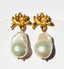 Freshwater White Baroque Pearl Earring on Vermeil Lotus Flower Shaped Post Earring