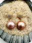 Mauve Pink Edison Freshwater Pearl Gold Fill Textured Post Earring 1.75"