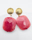 Flat Faceted Rectangular Pink Opal Earring on Vermeil Textured Post, 1.75"