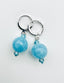 Faceted Aqua Blue Quartz Ball and Blue Zircon Earring On Sterling Silver Huggie, 1.5"