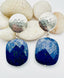 Faceted Lapis Earring on Large Textured Sterling Silver Earring Post, 1.5" H