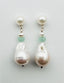 White Baroque Pearl, Chalcedony, Gold Filled Pearl Post Earrings