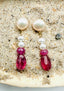 Pink Sapphire Freshwater Pearl Gold Faceted Post 1.5"