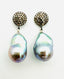 12mm Sterling Silver Diamond Pave Post Earrings with Large Grey Baroque Pearls 1.75"