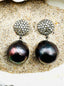 Peacock Freshwater Baroque Pearl and Sterling Silver Diamonds Post Earrings, 1.5"