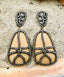 Wood Teardrop Shaped and Sterling Silver Diamond Post Earrings