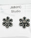 Black Spinel and Diamond Sterling Silver Flower Post Earring, 1"