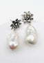 Freshwater White Baroque Pearl Earring on Sterling Silver Dahlia Post