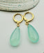 Smooth Chalcedony Teardrop Gold Fill Huggie Leverback Earring