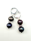 Faceted Peacock Freshwater Pearl and Amethyst Heishi Earring on Sterling Silver Huggie, 1.5"