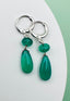 Green Onyx Teardop Earring On a Sterling Silver Huggie  1.75"
