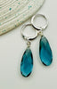 Faceted London Blue Quartz Teardrop Huggie Leverback Sterling Silver 1.75"