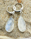 Sterling Silver Huggie Earring with Rainbow Moonstone Teardrop 1.75"