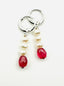 Sterling Silver Huggie Leverback Earring with Pink Sapphire Freshwater Pearl 1.75"