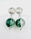 Smooth Forest Green Phantom Quartz Ball Earring on Hammered Sterling Silver Post