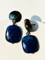 Flat Faceted Lapis Earring with Gold Hammered Top
