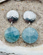 Round Faceted Aquamarine Earring on 14mm Lightweight Sterling Silver Textured Post, 1.5"