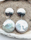 Large White Coin Pearl Earring on 14mm Lightweight Textured Sterling Silver Post, 1.75"