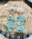German Cut Aquamarine Slices Earring with a Sterling Silver Hammered Post Top, 1.25"