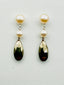 Sterling Silver Freshwater Pearl Post Earring with Faceted Pyrite Teardrop 1.75"