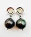 Faceted Tahitian Pearl Earring on Sterling Silver Raw Diamond Post, 1.125"