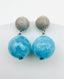 Faceted Aqua Blue Quartz Ball On Sterling Silver Textured Post, 1"