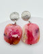 Flat Faceted Rectangular Pink Opal Earring on Sterling Silver Textured Post, 1.75"