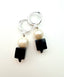 Black Onyx Cube and Freshwater Pearl Earring on Sterling Silver Huggie Lever back, 1.5"