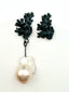 Asymmetrical White Baroque Pearl, Black Mediterranean Coral Post Earring, 2"