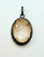 Faceted Oval Rutilated Quartz and Diamond Sterling Silver Pendant, 2"