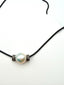 White Baroque Pearl with Two 8mm Sterling Silver Diamond Spacers on Black Sterling Silver Snake Chain, 16"