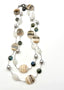 Striped Grey/Tan Agate, Labradorite, Moonstone, and Freshwater Pearl Mix Necklace with Sterling Silver Clasp, 36"