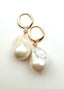 White Freshwater Baroque Pearl Earring on Vermeil Simple Huggie Leverback, 1.5"