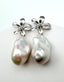 White Freshwater Baroque Pearl on Sterling Silver Orchid Shaped Post, 1.75"