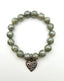 Mystic Labradorite Ball Bracelet with Sterling Silver Diamond and Blue Sapphire Heart, 7.25"
