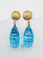 AAA Laser Cut Blue Topaz Tear Dropped Shaped Earings, 44 cts, on Vermeil Hammered Earring Post, 1.5"
