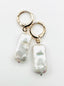White Biwa Freshwater Pearl Earring on Gold Fill Huggie Leverback, 1.5"