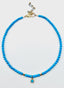 14" Natural Triple AAA Arizona Turquoise Necklace with 14K YG Balls and 14K YG Turquoise and Diamond Charm