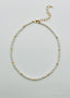 15" 4mm Small White Round Freshwater Pearl Necklace with gold filled faceted bead, clasp & chain