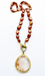 17.5" AAA Smooth Oval Hessonite Garnet Necklace with Two Tone Diamond Clasp