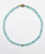 17" AAA Faceted Aquamarine Heishi Necklace with Vermeil Diamond Rondelle with Two Tone Diamond Clasp