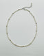 17" 4mm Extra Small Freshwater Pearl andPyrite Faceted Bead Necklace with Sterling Silver 2"Extension Chain