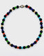 Faceted Black Onyx Ball and Faceted Multi Gemstone Rondelle Necklace with Vermeil and Sterling Silver Diamond Clasp, 18"