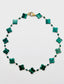 18" Malachite Clover and Smooth Malachite Ball Necklace with Two Tone Diamond Clasp