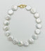 18" AAA 23mm Large White Coin Necklace without spacing and a Gold Faceted Clasp