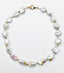 18" Organic Shaped White and Gold Colored Freshwater Baroque Pearl with Faceted Gold Fill Square Beads