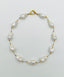 18" 13-15mm White Baroque Pearl and Pyrite Necklace, Gold Vermeil Diamond Clasp
