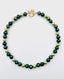 18" Hunter Green, Olive and Lime Colored Freshwater Pearl Combination Necklace with Vermeil Flower Clasp